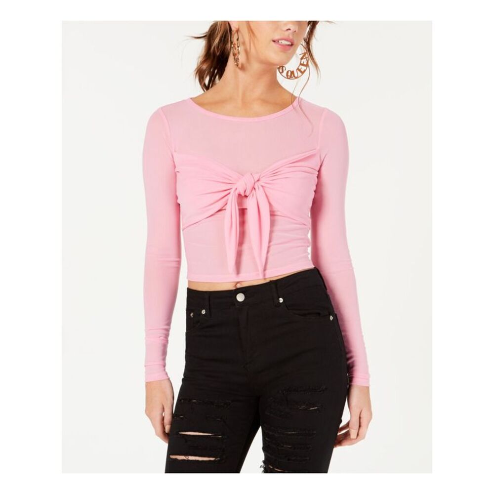 NWT MATERIAL GIRL Womens Crop Top Pink Long Sleeve Tie Front Juniors XL